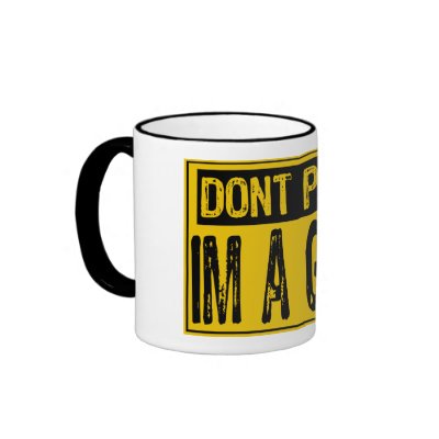 Don't Panic Sign- Im A Geek -Yellow/Black Coffee Mugs by razzledazzlethem