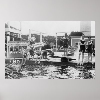 Don't SPIT in Pool Boys Swimming Diving 1920's Poster by PaperTimeMachine