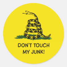 DON'T TOUCH MY JUNK GADSDEN FLAG ROUND STICKER