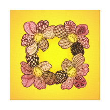 Doodle Flowers in Peach, Orange, and Gold Gallery Wrap Canvas