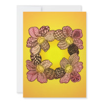 Doodle Flowers in Peach, Orange, and Gold Invitations