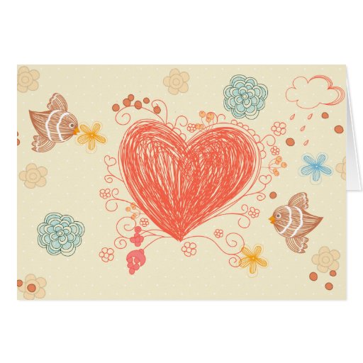 Doodle heart and birds happy mothers day card