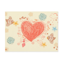 Doodle heart and birds happy mothers day postcard