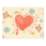 Doodle heart and birds happy mothers day postcard