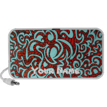 Doodle in blue and red speakers