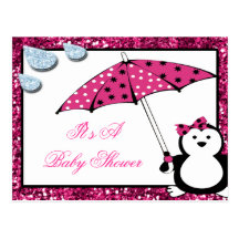 Doodle Penguin Girl Baby Shower Post Card