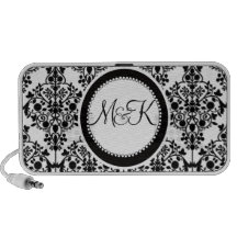 Doodle Speaker Black Damask Monograms Wedding