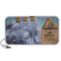 Doodle Surreal Cat Mixed Media iPod Speaker