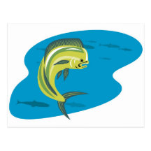 Dorado dolphin fish or mahi mahi jumping post card