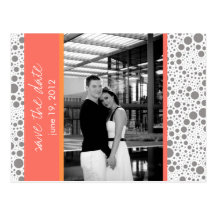 Dot & Block- Custom Save the Date- Coral Tangerine Postcard