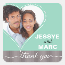 Dotted Heart Photo Thank You mint grey Sticker