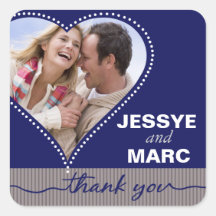 Dotted Heart Photo Thank You navy Stickers