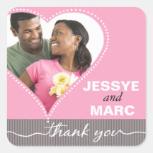 Dotted Heart Photo Thank You pink grey Sticker