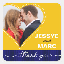 Dotted Heart Photo Thank You yellow navy Sticker
