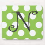 Dotted Lime Green Mousepad Initial "N"
