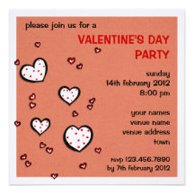 Dotty Hearts kraft red Valentine's Party Invite