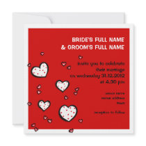 Dotty Hearts red Square Wedding Invitation