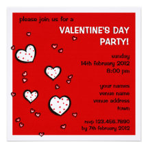 Dotty Hearts red Valentine's Day Party Invite