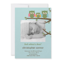 Dotty Owls Baby Boy Birth Announcement