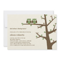 Dotty Owls Twins Baby Shower Invitation