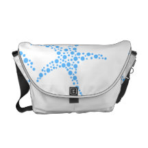 Dotty Starfish Pattern in Blue and White. Messenger Bags