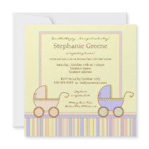Double Carriage Twin Girl Boy Shower Invitation