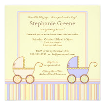 Double Carriage Twin Girl Boy Shower Invitation
