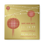 Double Happiness Lanterns Golden Save Date Magnet