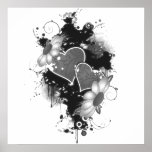 Double Hearts & Daisies - Grey B&W