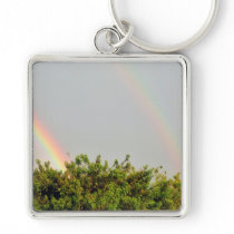 Double Rainbow Photo with sky and trees Keychains