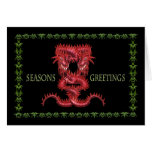 Double Red Dragon Greetings Card  blank inside