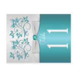 Double-sided Aqua and silver Floral Table Number Postcards