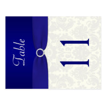 Double-sided Blue and Ivory Damask Table Number Postcard