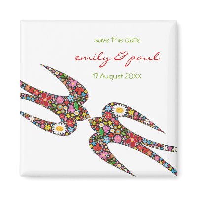 Double Swallows Spring Flowers Save Date Magnet by fat_fa_tin
