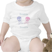 Double Trouble Skull and Rattle Boy Girl Twins T Shirt