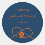 Double Xi Orange + Navy Knot Thank You Gift Label Round Sticker