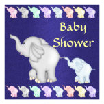 Douche bleue de bébé et éléphants mignons de maman carton d'invitation