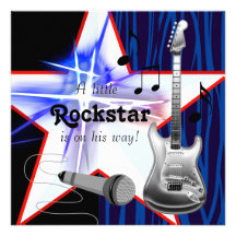Douche bleue rouge de bébé de Rockstar de zèbre Invitations