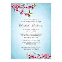 Douche nuptiale bleue vintage de fleurs de cerisie faire-parts
