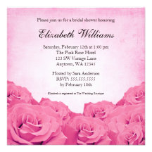 Douche nuptiale de rose vintage de rose invitation personnalisée