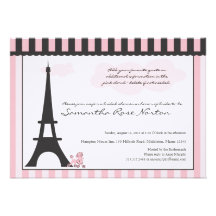 Douche nuptiale de Tour Eiffel et de caniche rose Invitation