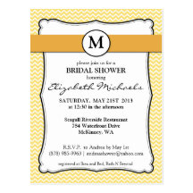 Douche nuptiale jaune citron de Chevron de monogra Cartes Postales