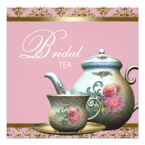 Douche nuptiale rose de tasse de thé de damassé d' invitations