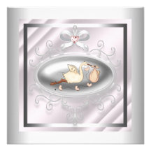Douche rose argentée de bébé de cigogne cartons d'invitation