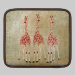 Douille vintage d'iPad de girafes de rose rouge housses ipad