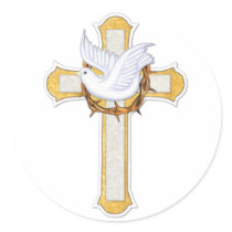 Dove and Cross Round Stickers