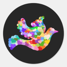 Dove of Hearts Round Stickers