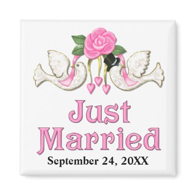 Dove & Rose - Just Married T-shirt Refrigerator Magnets by SpiceTree_Weddings