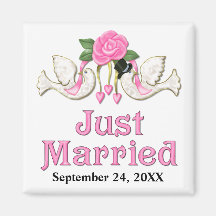Dove & Rose - Just Married T-shirt Refrigerator Magnets