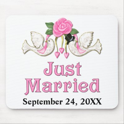 Dove & Rose - Just Married T-shirt Mousepad by SpiceTree_Weddings